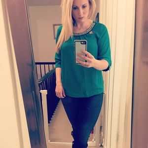 Skies are Blue (Stitch Fix) Green Embellished Top